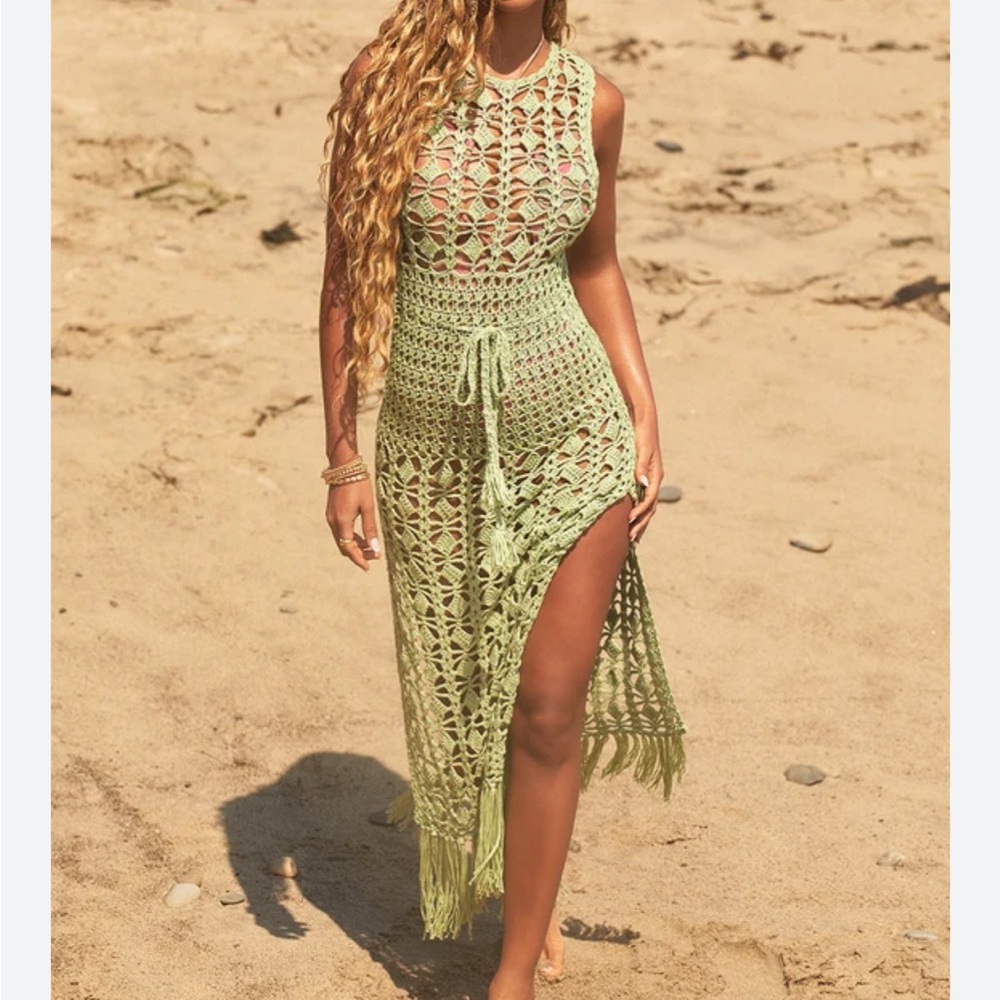 Lulu's Green Crochet Swim Coverup